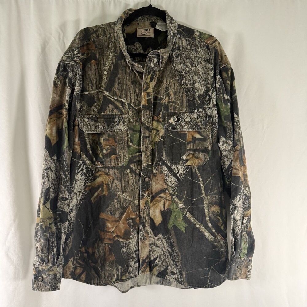Mossy Oak Camo Jacket Men's XL Green Button Up Long Sleeve Cotton Blend